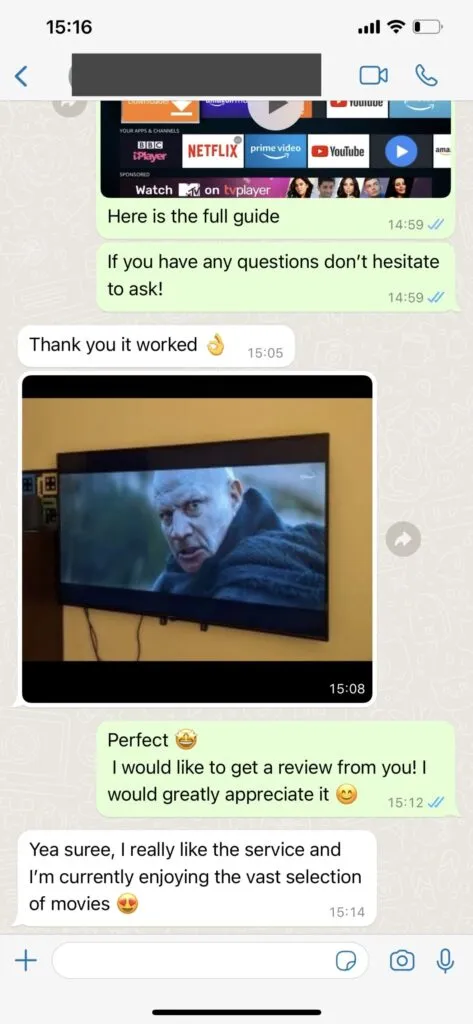 vunotv WhatsApp Customer Chat Screenshot 1